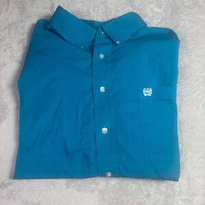 Cinch Mens Turquoise‎ Blue Long Sleeve Button Up Shirt XXL Western Cowboy